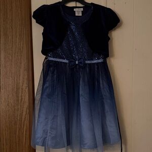 Girls Blue Sequin Dress with Velvet Bolero